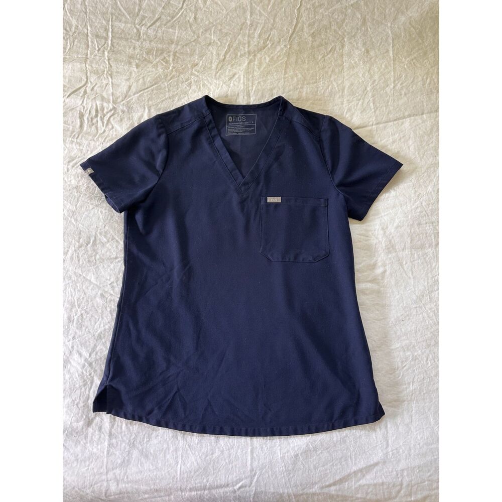 FIGS Technical Collection Scrub Top Women's Small Navy Blue V-Neck Stretch